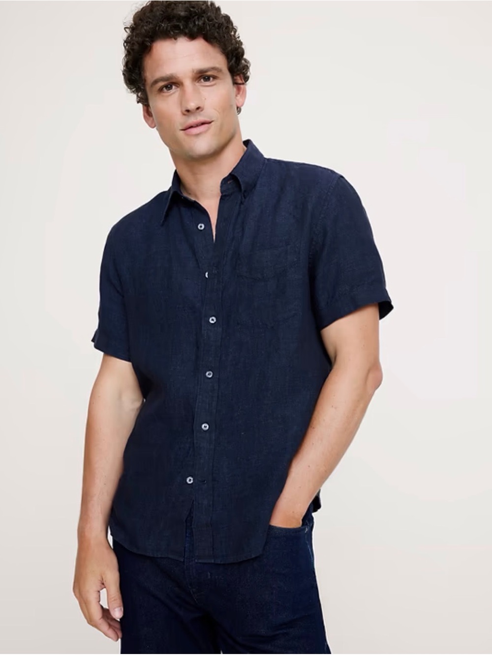 Banana Republic Men's Slim Fit 100% Linen Short-Sleeve Button-Down Shirt - NWT L